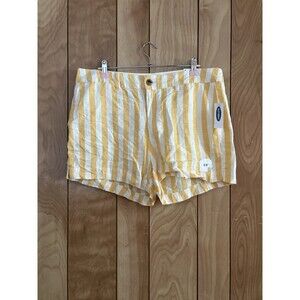 Old Navy Mid-Rise Everyday linen-blend shorts Yellow White Striped Size 12 NWT